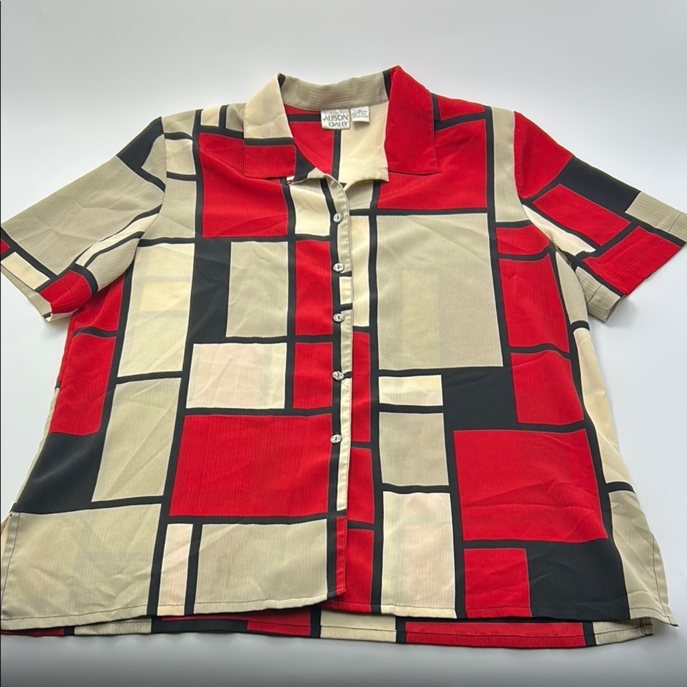 Allison Daley Vintage Button Down Shirt 16 Collared Abstract Ribbed Short Sleeve - Picture 3 of 16